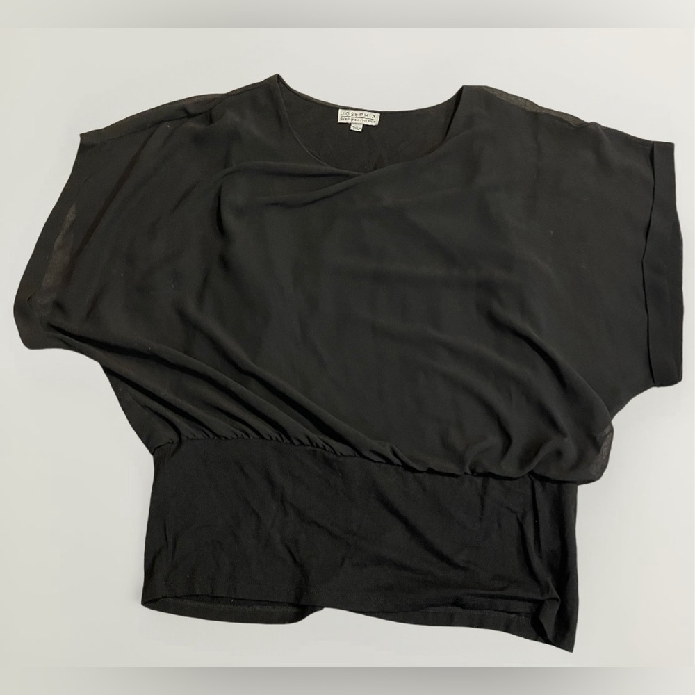 Joseph A drop waist layered look sheer dolman short sleeve top blouse